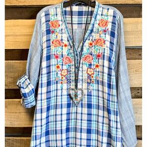 Angel Heart Boutique Embroidered Top Plaid Boho,‎ Vacation Laganlook 2XL
